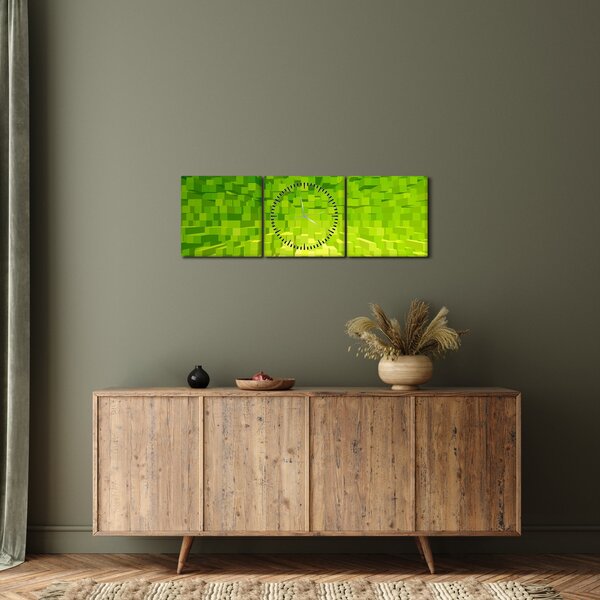 Obraz żółto-zielonych kostek (z zegarem) (90x30 cm)