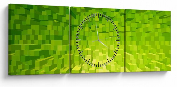 Obraz żółto-zielonych kostek (z zegarem) (90x30 cm)