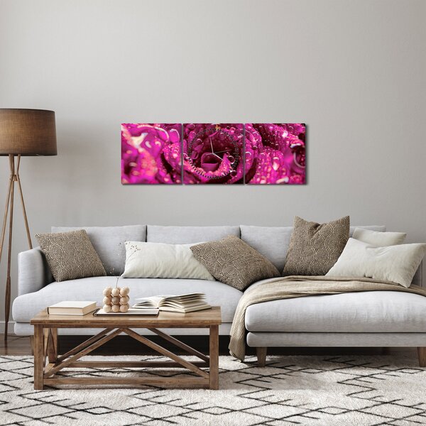 Obraz różowego kwiatu róży (z zegarem) (90x30 cm)
