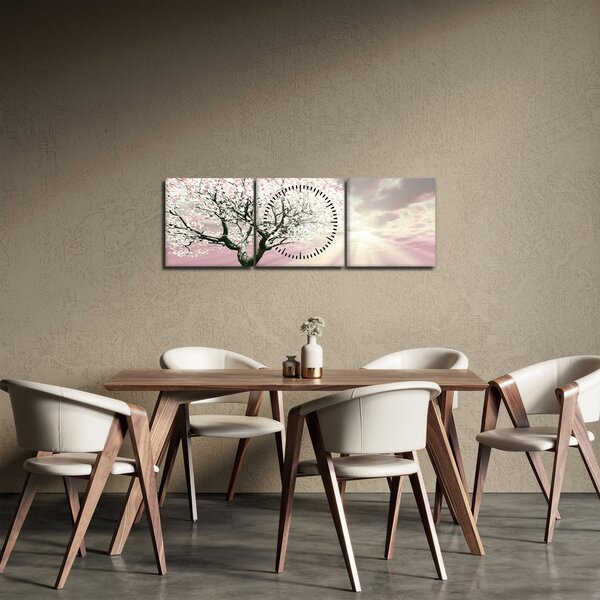 Obraz różowego drzewa (z zegarem) (90x30 cm)