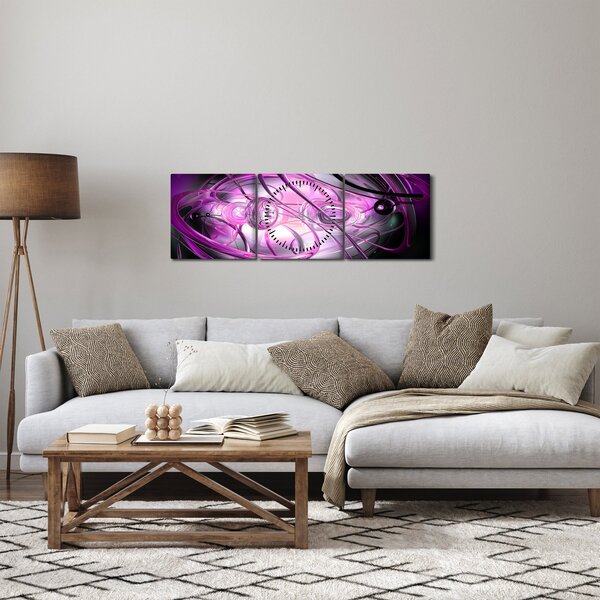 Obraz pięknej fioletowej abstrakcji (z zegarem) (90x30 cm)