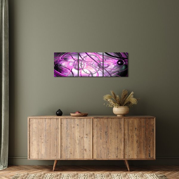 Obraz pięknej fioletowej abstrakcji (z zegarem) (90x30 cm)