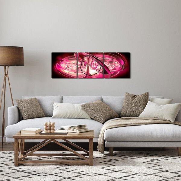 Obraz różowych fraktali (z zegarem) (90x30 cm)