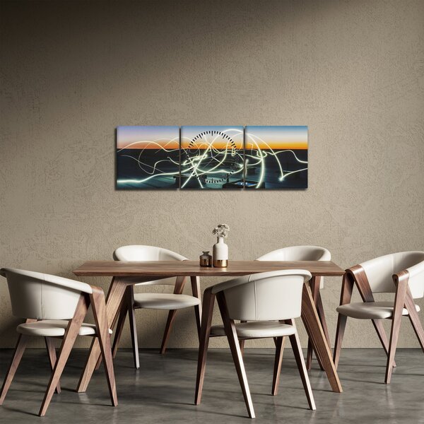Obraz - widok nieba z dachu (z zegarem) (90x30 cm)