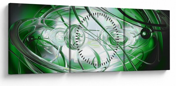 Zielony abstrakcyjny obraz (z zegarem) (90x30 cm)