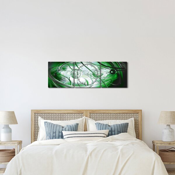 Zielony abstrakcyjny obraz (z zegarem) (90x30 cm)