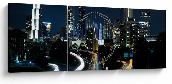 Obraz nocnej metropolii (z zegarem) (90x30 cm)