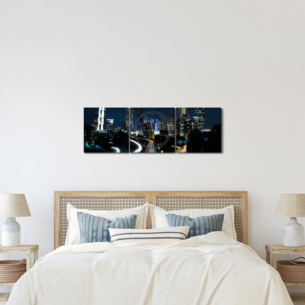 Obraz nocnej metropolii (z zegarem) (90x30 cm)