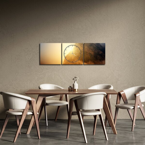 Obraz góry we mgle (z zegarem) (90x30 cm)