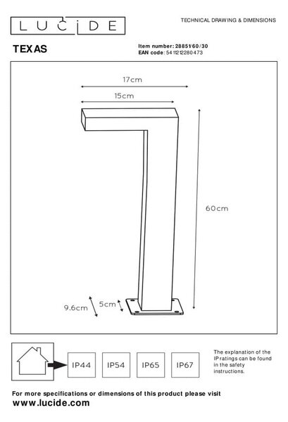 TEXAS LED 7W 3000K słupek zewnętrzny czarny 60cm IP54