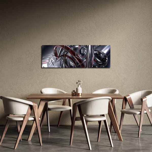 Obraz szarej abstrakcji (z zegarem) (90x30 cm)
