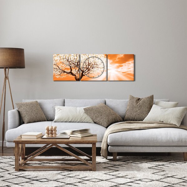 Pomarańczowy obraz drzewa (z zegarem) (90x30 cm)
