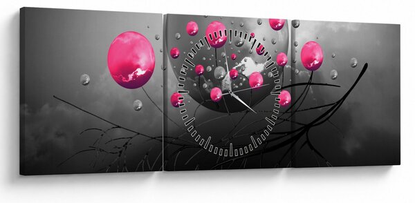 Obraz różowych abstrakcyjnych kul (z zegarem) (90x30 cm)