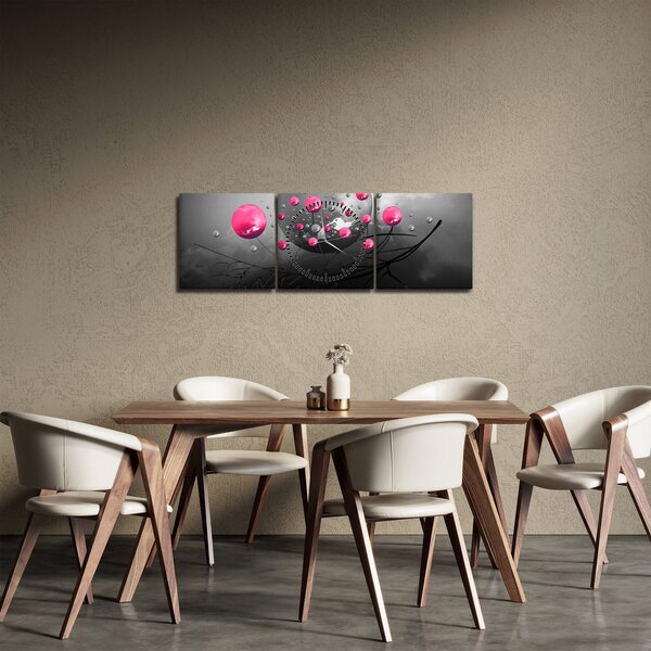 Obraz różowych abstrakcyjnych kul (z zegarem) (90x30 cm)