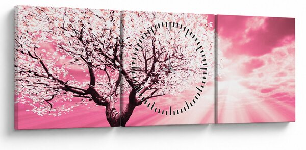 Różowy obraz drzewa (z zegarem) (90x30 cm)