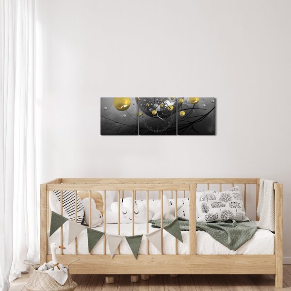 Obraz złotych abstrakcyjnych kul (z zegarem) (90x30 cm)