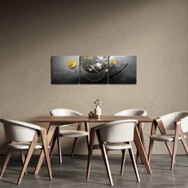 Obraz złotych abstrakcyjnych kul (z zegarem) (90x30 cm)