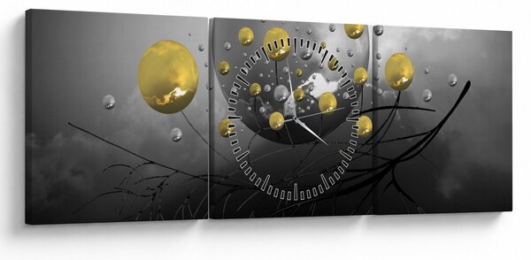 Obraz złotych abstrakcyjnych kul (z zegarem) (90x30 cm)