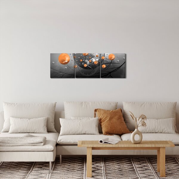 Obraz pomarańczowych kul (z zegarem) (90x30 cm)