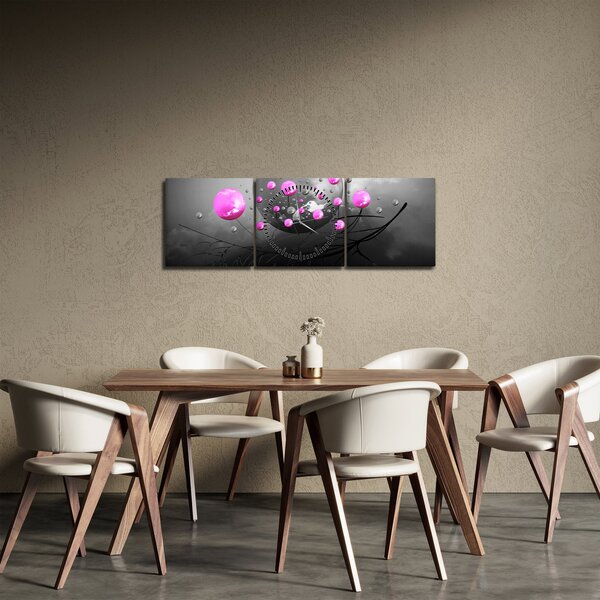 Obraz różowych kul (z zegarem) (90x30 cm)