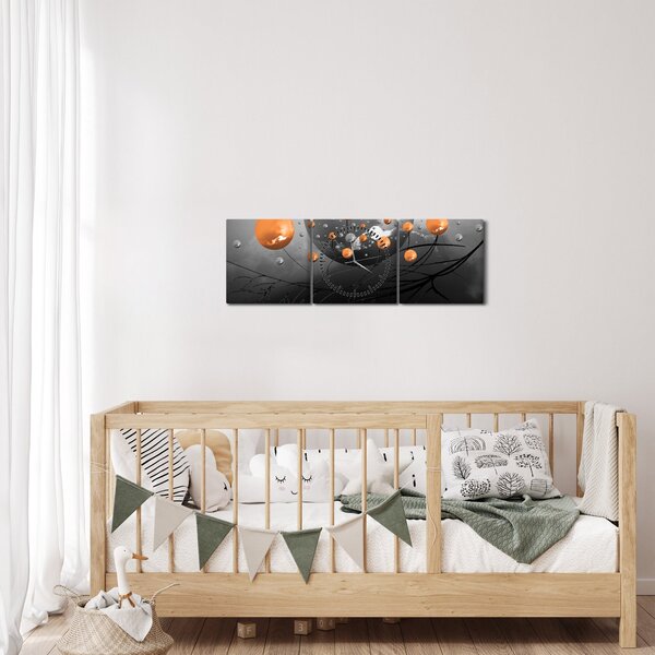 Obraz pomarańczowych kul (z zegarem) (90x30 cm)
