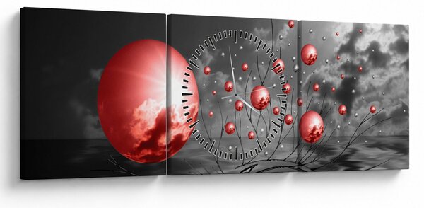 Obraz czerwonych kul (z zegarem) (90x30 cm)