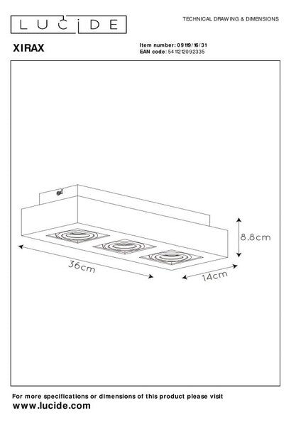 XIRAX lampa sufitowa LED 3x5W GU10 2200K/3000K LED Dim to warm biało-czarna regulowana