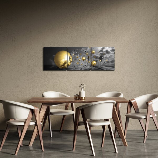 Obraz kul w kolorze ochry (z zegarem) (90x30 cm)