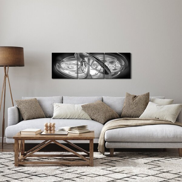 Obraz nowoczesnej szarej abstrakcji (z zegarem) (90x30 cm)