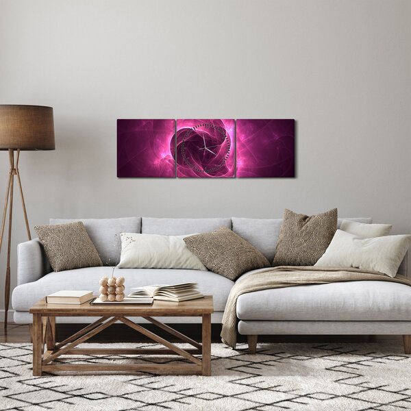 Obraz nowoczesnej różowej abstrakcji (z zegarem) (90x30 cm)