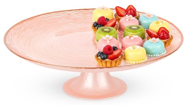 Patera na tort na nóżce szklana różowa 28 cm
