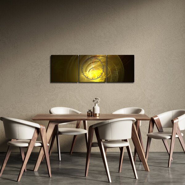 Obraz żółtej abstrakcyjnej spirali (z zegarem) (90x30 cm)