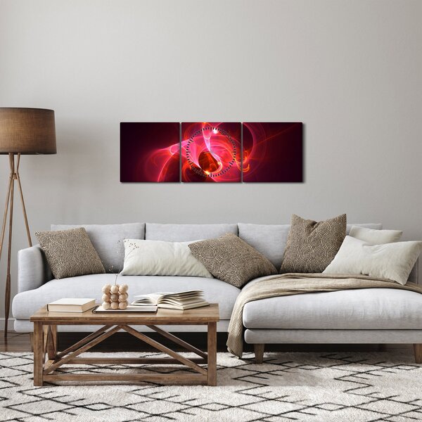 Nowoczesny obraz różowej abstrakcji (z zegarem) (90x30 cm)