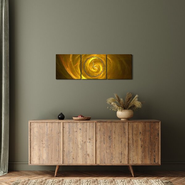 Obraz abstrakcyjnej żółtej spirali (z zegarem) (90x30 cm)