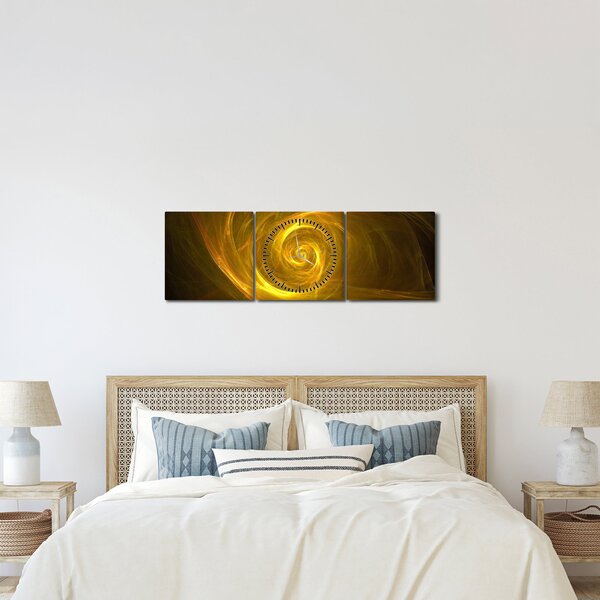 Obraz abstrakcyjnej żółtej spirali (z zegarem) (90x30 cm)