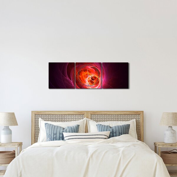 Nowoczesny obraz różowej abstrakcji (z zegarem) (90x30 cm)