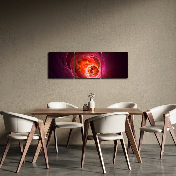 Nowoczesny obraz różowej abstrakcji (z zegarem) (90x30 cm)