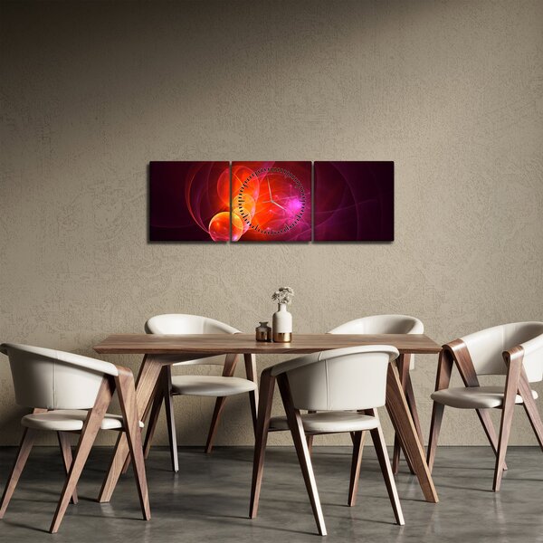 Nowoczesny obraz różowej abstrakcji (z zegarem) (90x30 cm)