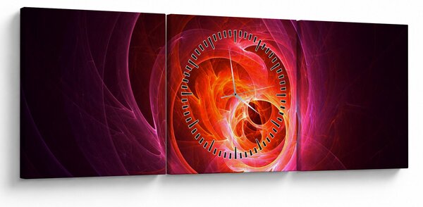 Nowoczesny obraz różowej abstrakcji (z zegarem) (90x30 cm)