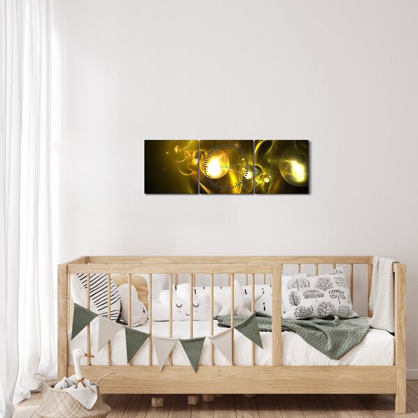 Abstrakcyjny obraz żółtych kul (z zegarem) (90x30 cm)
