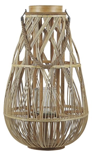Bambusowy lampion dekoracyjny 56 cm na świeczkę pleciony jasne drewno Tonga Beliani