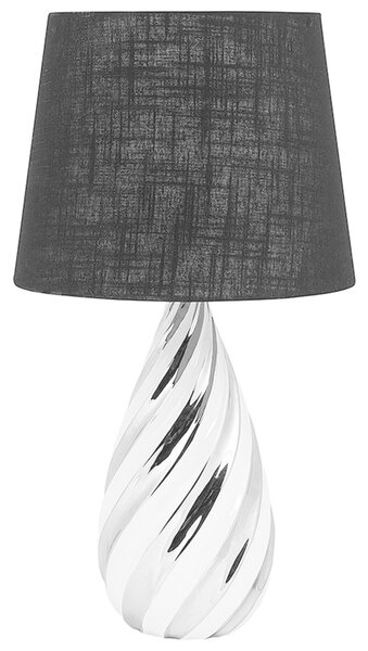 Ozdobna lampa stołowa 65 cm ceramiczna okrągły abażur srebrna biała Visela Beliani