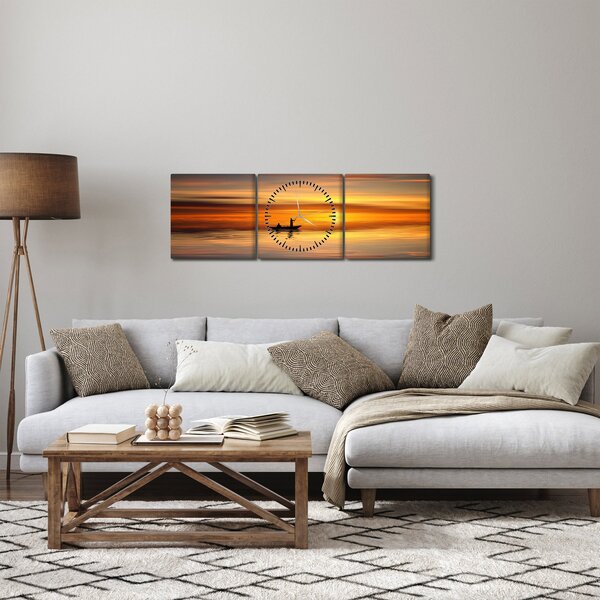 Obraz - żeglowanie na łodzi (z zegarem) (90x30 cm)