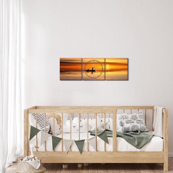 Obraz - żeglowanie na łodzi (z zegarem) (90x30 cm)