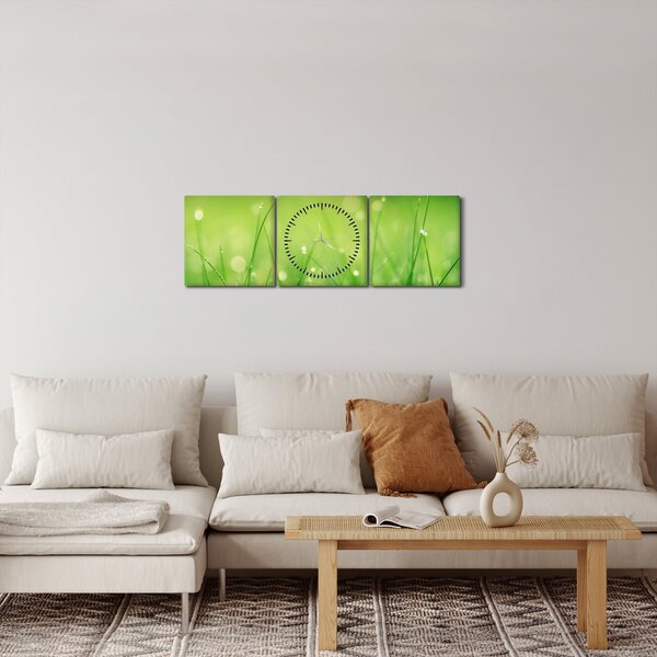 Obraz - rosa na trawie (z zegarem) (90x30 cm)