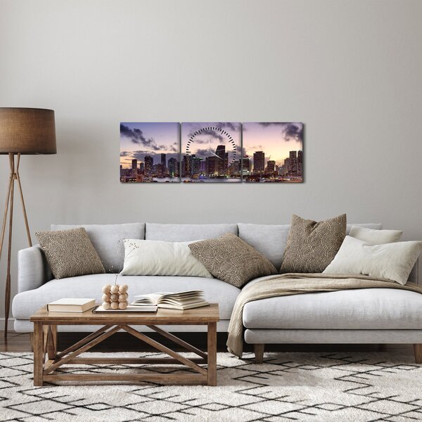 Obraz metropolii z drapaczami chmur (z zegarem) (90x30 cm)