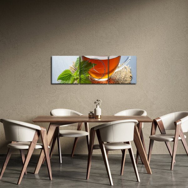 Obraz filiżanki herbaty (z zegarem) (90x30 cm)
