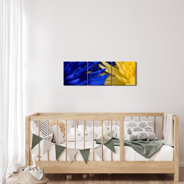Obraz - szczegóły kwiatów (z zegarem) (90x30 cm)