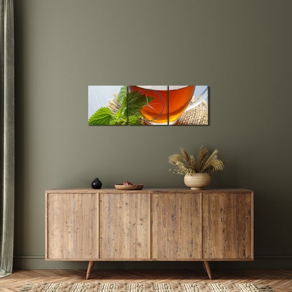 Obraz filiżanki herbaty (z zegarem) (90x30 cm)