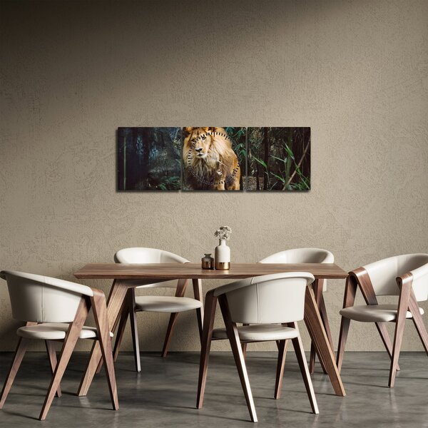 Obraz lwa w naturze (z zegarem) (90x30 cm)